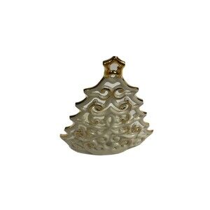 Lenox Porcelain Bright Christmas Tree Tea Light Candle Holder Gold Accent Fine